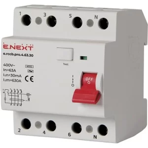 Диференціальний вимикач e.rccb.pro.4.63.30 4p 63А 30 мА E-next