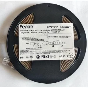 Стрічка світлодіодна smd3528/60 жовта IP65 (12В) Feron LS604