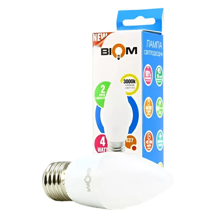 Светодиодная лампа Biom BT-547 C37 4W E27 3000К матовая (00-00001421) цена 32грн - фотография 2