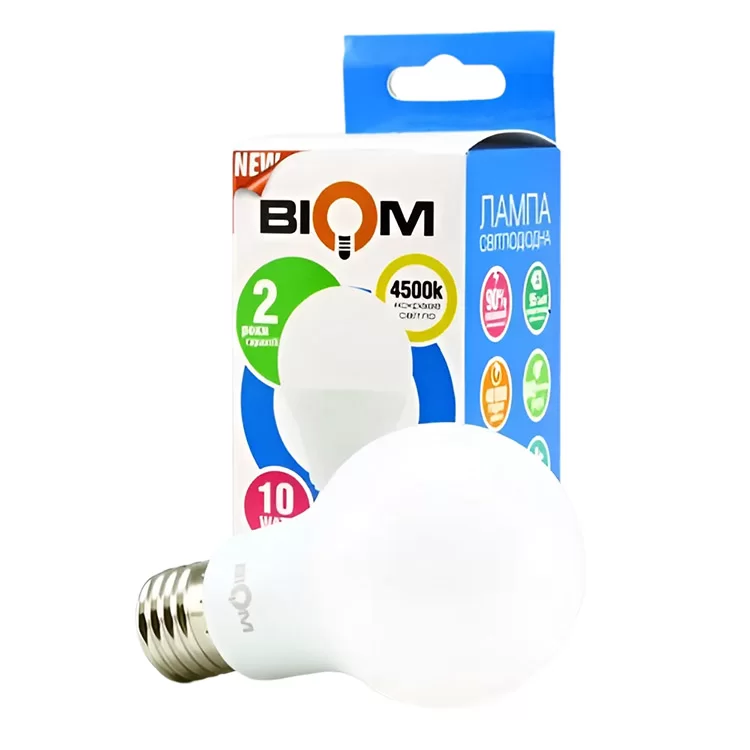 Свiтлодiодна лампа Biom BT-510 A60 10W E27 4500К матова (00-00001430) ціна 36грн - фотографія 2