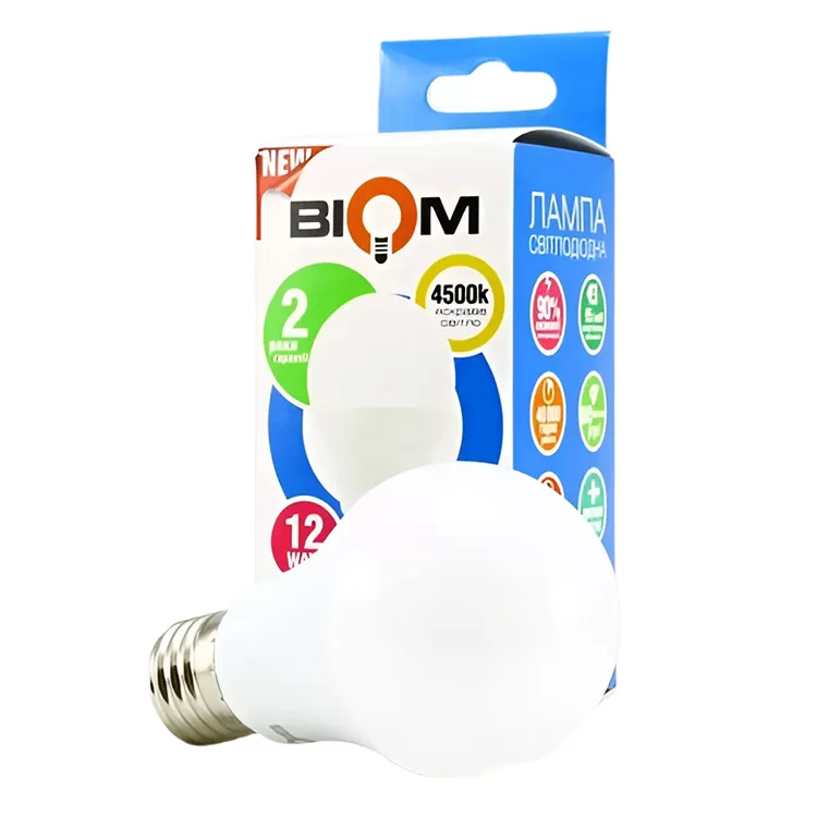 Свiтлодiодна лампа Biom BT-512 A60 12W E27 4500К матова (00-00001432) ціна 45грн - фотографія 2