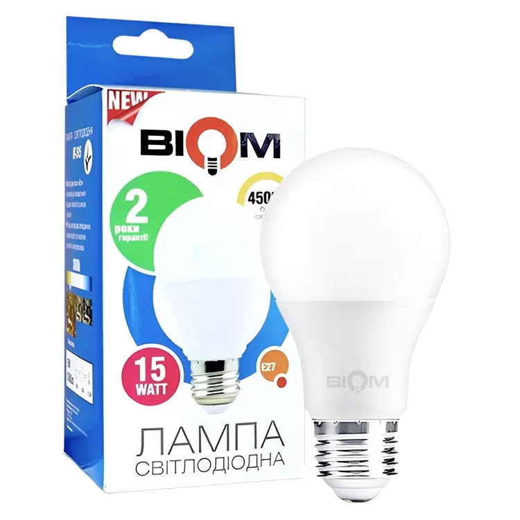 Свiтлодiодна лампа Biom BT-516 A65 15W E27 4500К матова (00-00001434) ціна 56грн - фотографія 2