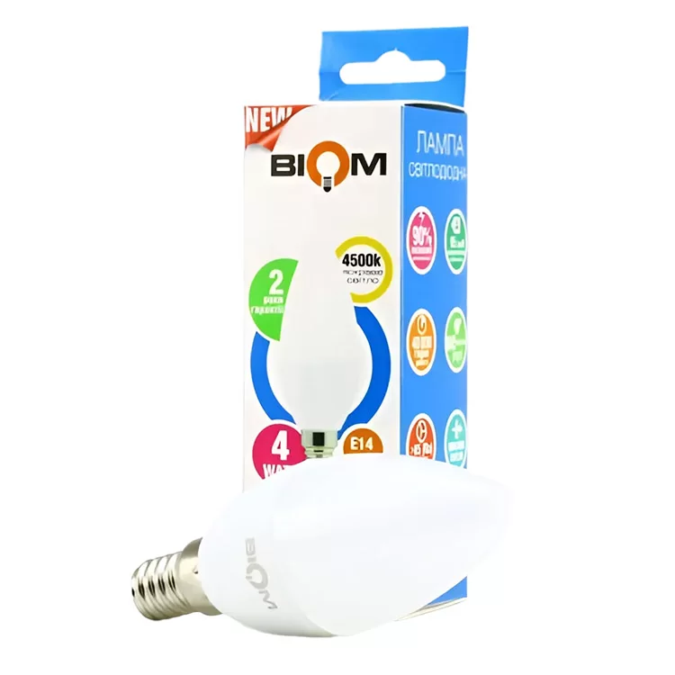 Светодиодная лампа Biom BT-550 C37 4W E14 4500К матовая (00-00001424) цена 32грн - фотография 2