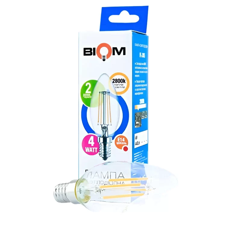 Свiтлодiодна лампа Biom FL-305 C37 4W E14 2800K (00-00001246) ціна 53грн - фотографія 2