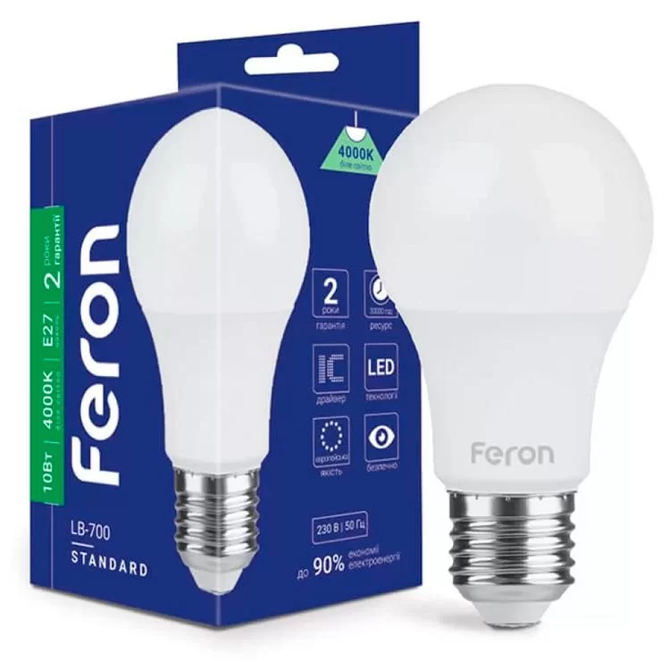 Лампа светодиодная A60 10W E27 4000K LB-700 Feron цена 42грн - фотография 2