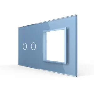 Сенсорная панель выключателя Livolo 2 канала и розетки (2-0) голубой стекло (VL-C7-C2/SR-19)