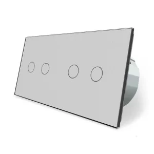 Сенсорный проходной выключатель Livolo 4 канала (2-2) серый стекло (VL-C702S/C702S-15)