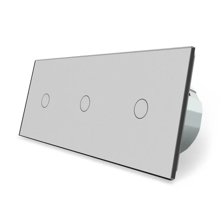 Сенсорный проходной выключатель Livolo 3 канала (1-1-1) серый стекло (VL-C703S-15)
