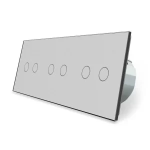 Сенсорный радиоуправляемый проходной выключатель Livolo 6 каналов (2-2-2) серый стекло (VL-C706SR-15)