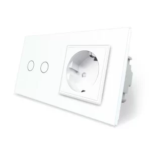 Сенсорный Wi-Fi выключатель Livolo ZigBee 2 канала с розеткой белый стекло (VL-C702Z/C7C1EU-11)