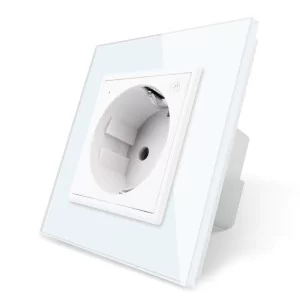 Wi-Fi розетка с заземлением Livolo 16А с шторками белый стекло (704000811)