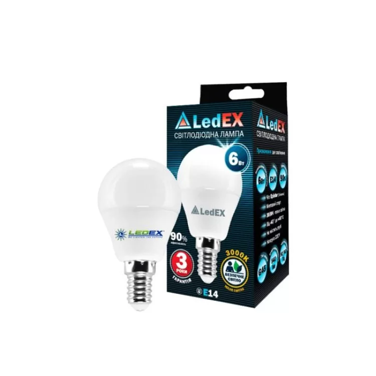 LED лампа 6Вт LedEX 3000К шар, Е14 цена 40грн - фотография 2