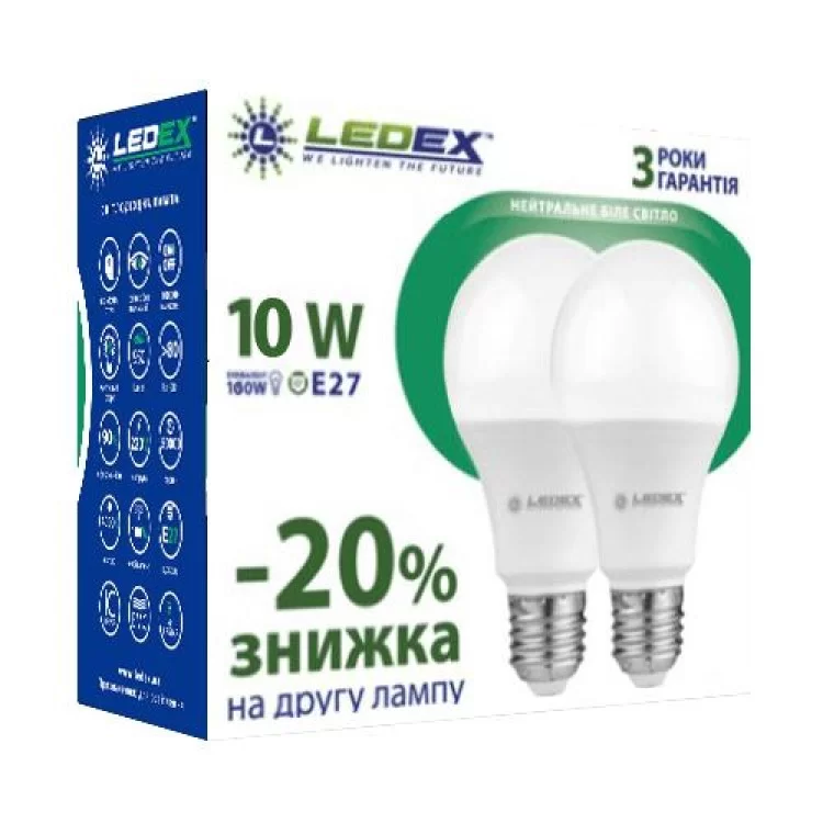 в продаже Комплект лампочек 10Вт LedEX ПРОМО (2шт) 4000К, E27 - фото 3