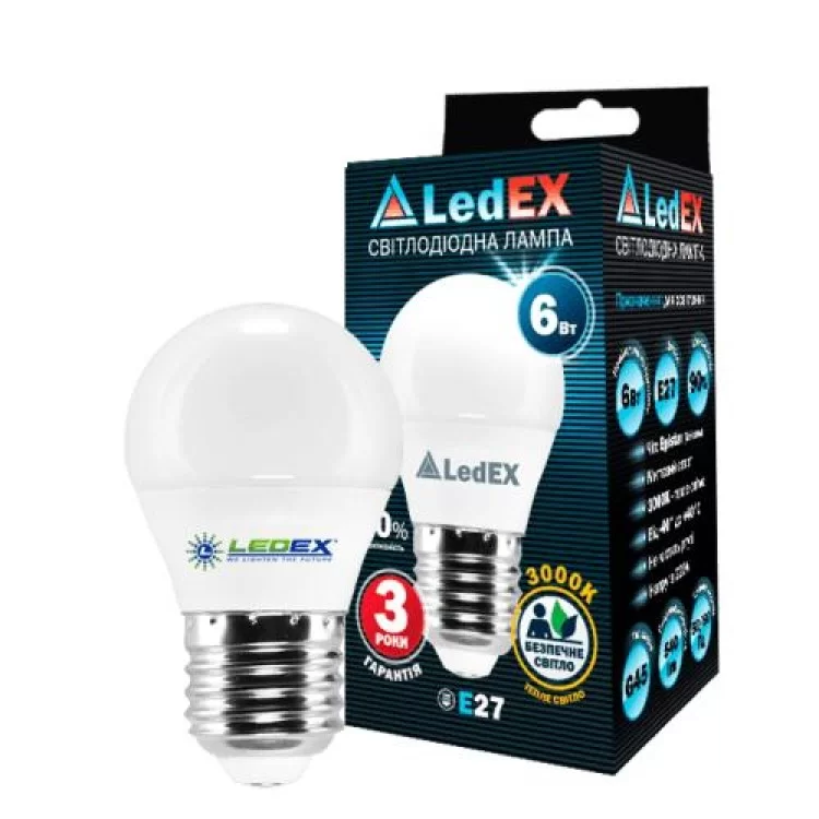 Лампа LED 6Вт LedEX 3000К шар, E27 ціна 40грн - фотографія 2
