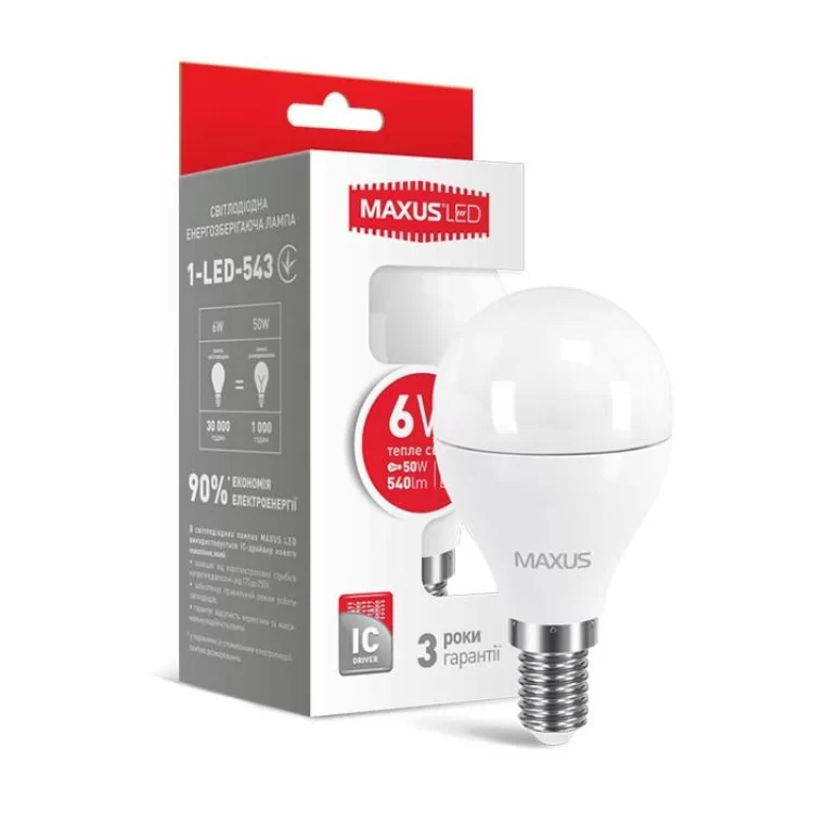 Світлодіодна лампа Maxus G45 F 6Вт 3000K 220В E14 (1-LED-543) ціна 57грн - фотографія 2