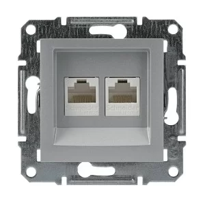 Розетка комп'ютерна 5eUTP подвійна без рамки алюміній Asfora, EPH4400161