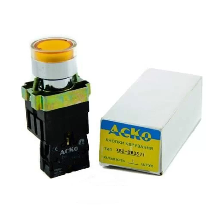 в продаже Кнопка XB2-BW3571 1NO желтая с подсветкой АскоУкрем - фото 3