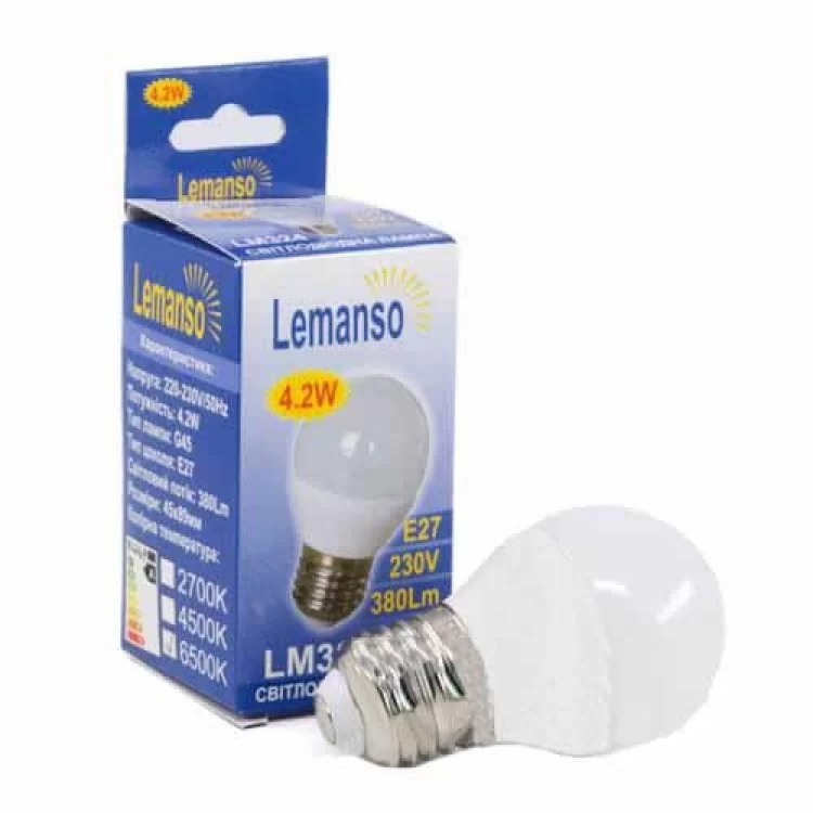 Лампа светодиодная 4W E27 12LED 380LM 4200K мат. G45 / LM324 шар Lemanso цена 39грн - фотография 2