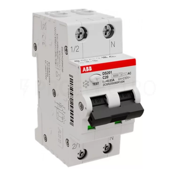 Диференційний автоматичний вимикач DS201 B25 AC30 25А 30мА ABB