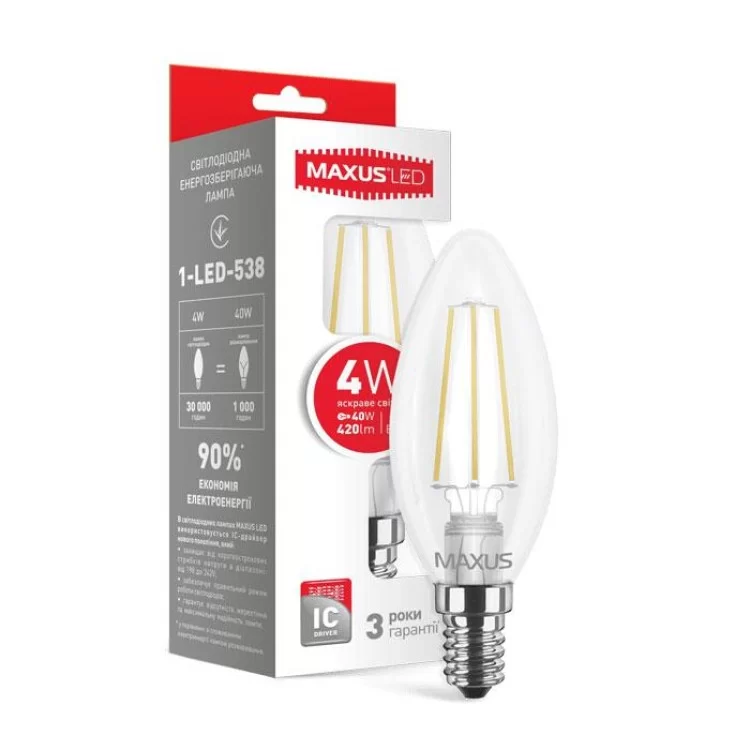 Філаментна лампа Maxus FM-C C37 4Вт 4100K 220В E14 (1-LED-538) ціна 62грн - фотографія 2