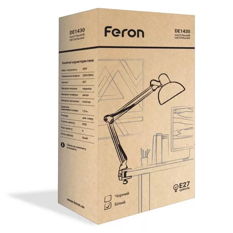 в продаже Настольный светильник Feron DE1430 на струбцине под лампу Е27 - фото 3