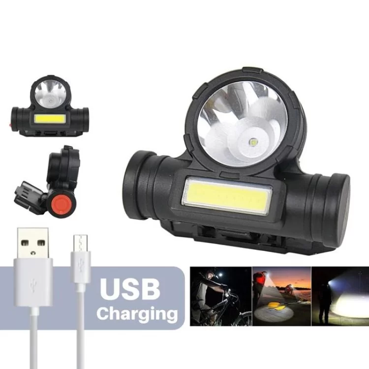 продаем Налобный фонарь аккумуляторный с USB-зарядкой, XHE+COB, 0963, LED фонарик в Украине - фото 4