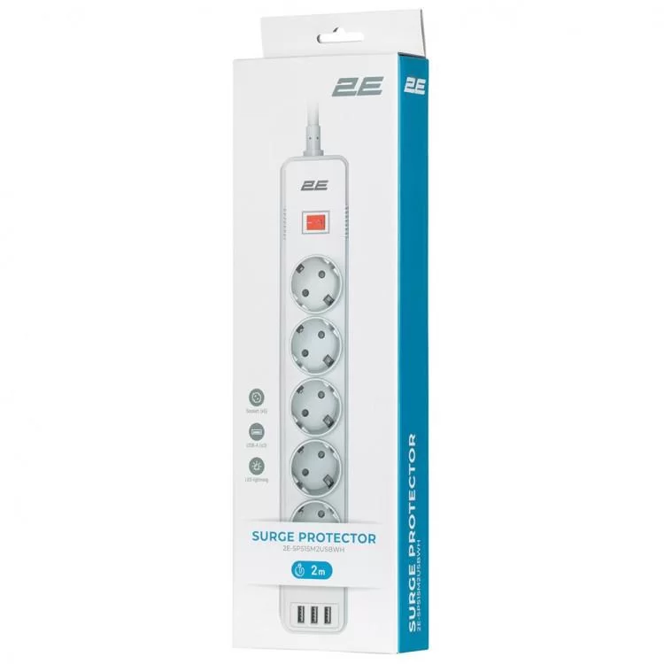 Сетевой фильтр питания 2E 5XSchuko, 3G*1.5мм, 3*USB-A, 2м, white (2E-SP515M2USBWH) инструкция - картинка 6