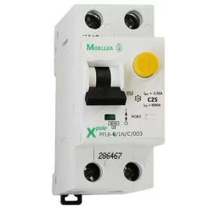 Диференційний автоматичний вимикач PFL6-25/1N/C/0.03 25А 30мА 1+Нп. Eaton