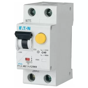 Дифференциальный автоматический выключатель PFL6-40/1N/C/0.03 40А 30мА 1 Нп. Eaton