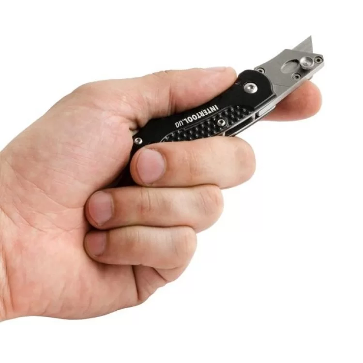 Нож строительный складной мини с трапециевидным лезвием 9мм, SK5, алюминиевая рукоятка INTERTOOL HT-0532 характеристики - фотография 7