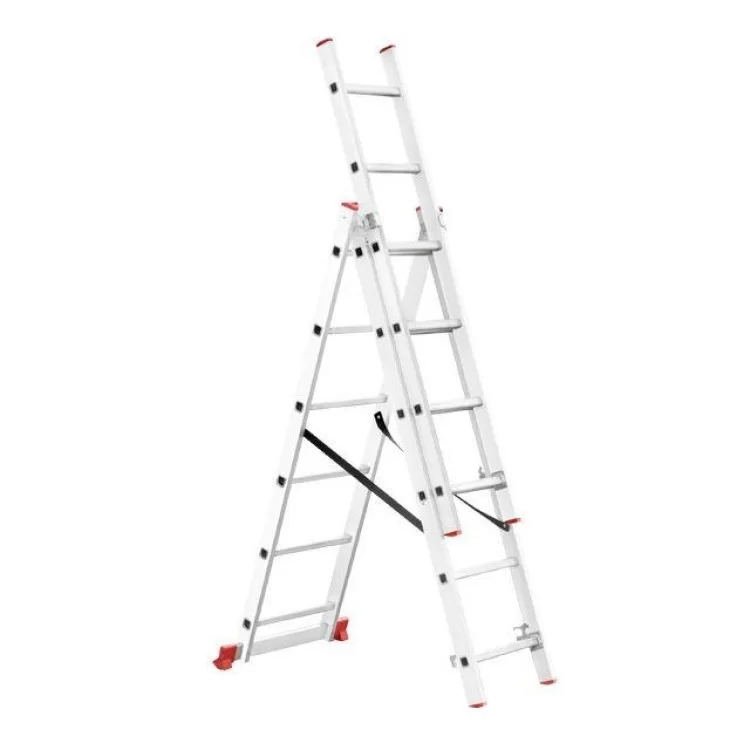 Лестница алюминиевая 3-х секционная универсальная раскладная 3x6 ступ. 3,41 м INTERTOOL LT-0306 цена 4 499грн - фотография 2