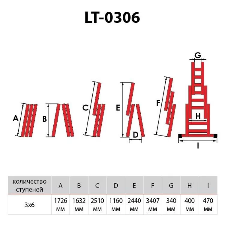 продаємо Сходи алюмінієві 3-х секційні універсальні розкладні 3x6 ступ. 3,41 м INTERTOOL LT-0306 в Україні - фото 4
