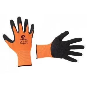 Перчатка оранжевая вязанная синтетическая, покрытая черным рифленым латексом на ладони 10 INTERTOOL SP-0121