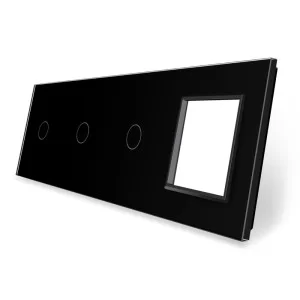 Сенсорная панель выключателя Livolo 3 канала и розетку (1-1-1-0) черный стекло (VL-C7-C1/C1/C1/SR-12)