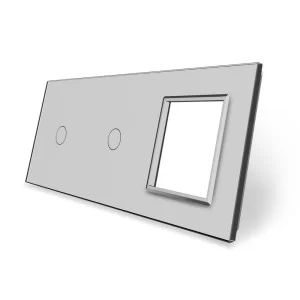 Сенсорная панель выключателя Livolo 2 канала и розетку (1-1-0) серый стекло (VL-C7-C1/C1/SR-15)