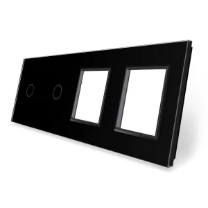 Сенсорная панель выключателя Livolo 2 канала и две розетки (1-1-0-0) черный стекло (VL-C7-C1/C1/SR/SR-12)