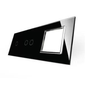 Сенсорная панель комбинированная для выключателя 3 сенсора 1 розетка (1-2-0) черный хром стекло Livolo
