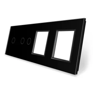 Сенсорная панель выключателя Livolo 3 канала и две розетки (1-2-0-0) черный стекло (VL-C7-C1/C2/SR/SR-12)