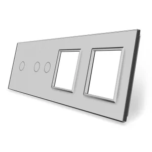 Сенсорная панель выключателя Livolo 3 канала и две розетки (1-2-0-0) серый стекло (VL-C7-C1/C2/SR/SR-15)