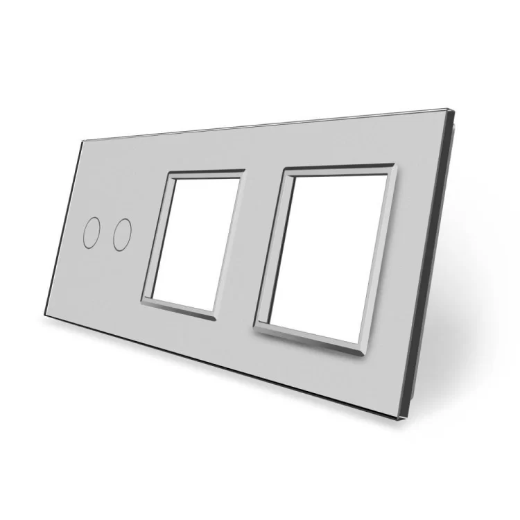 Сенсорная панель выключателя Livolo 2 канала и двух розеток (2-0-0) серый стекло (VL-C7-C2/SR/SR-15)