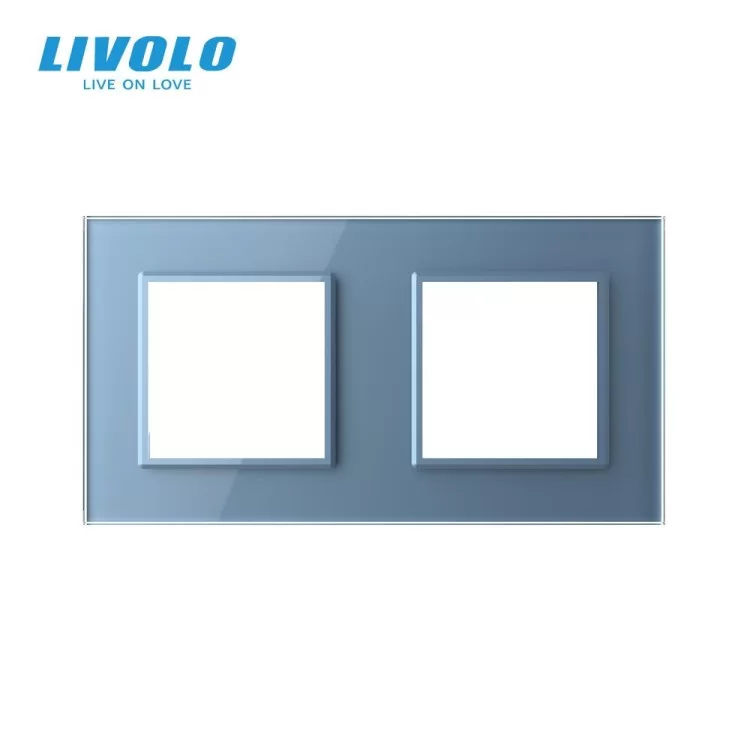 Рамка розетки Livolo 2 поста голубой стекло (VL-C7-SR/SR-19) цена 256грн - фотография 2