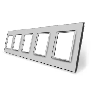 Рамка розетки Livolo 5 постов серый стекло (VL-C7-SR/SR/SR/SR/SR-15)