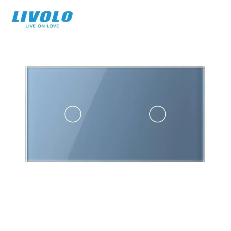 Сенсорная панель выключателя Livolo 2 канала (1-1) голубой стекло (VL-C7-C1/C1-19) цена 374грн - фотография 2