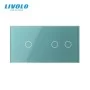 Сенсорная панель выключателя Livolo 3 канала (1-2) зеленый стекло (VL-C7-C1/C2-18)
