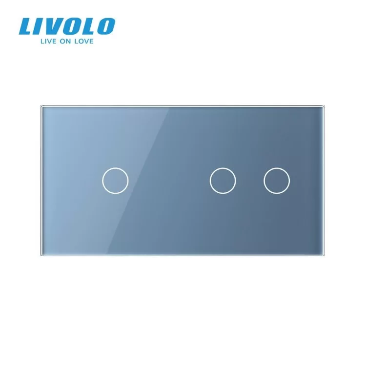Сенсорная панель выключателя Livolo 3 канала (1-2) голубой стекло (VL-C7-C1/C2-19) цена 156грн - фотография 2