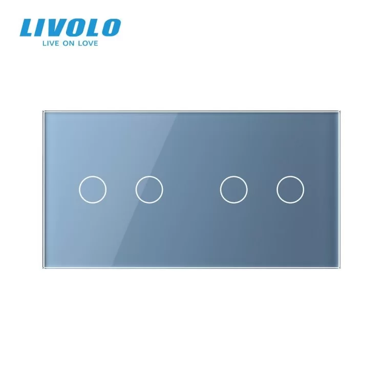 Сенсорна панель вимикача Livolo 4 канали (2-2) блакитний скло (VL-C7-C2/C2-19) ціна 156грн - фотографія 2