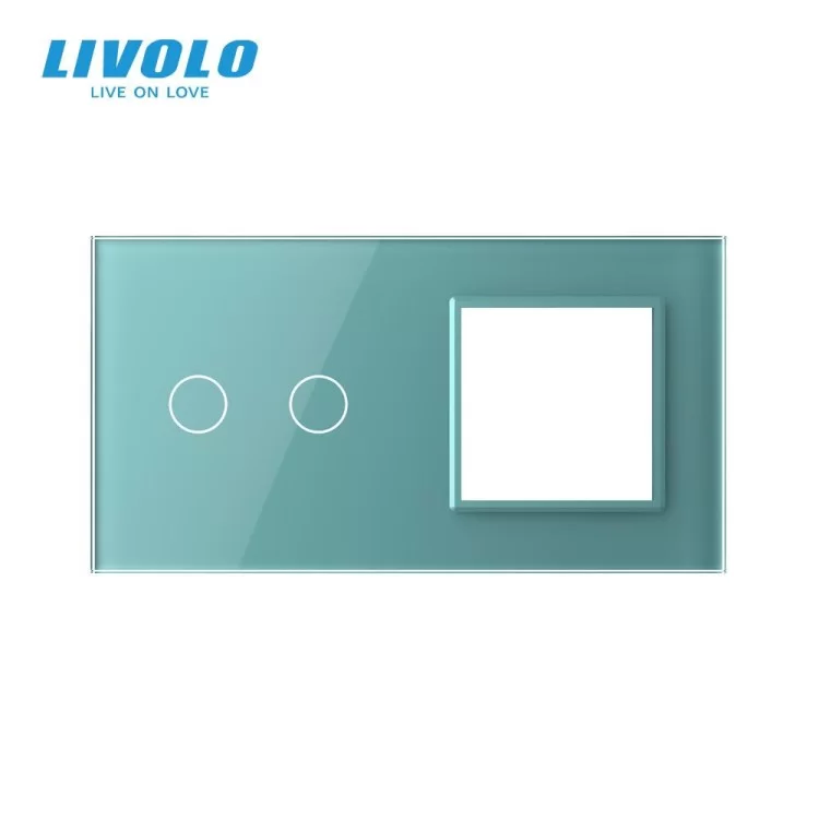 Сенсорна панель вимикача Livolo 2 канали і розетки (2-0) зелений скло (VL-C7-C2/SR-18) ціна 199грн - фотографія 2