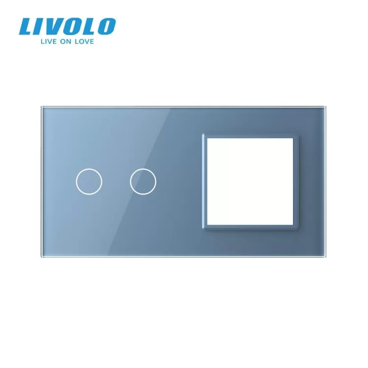 Сенсорная панель выключателя Livolo 2 канала и розетки (2-0) голубой стекло (VL-C7-C2/SR-19) цена 199грн - фотография 2