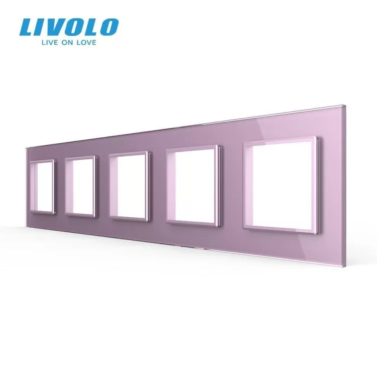 Рамка розетки 5 мест розовый стекло Livolo (C7-SR/SR/SR/SR/SR-17) цена 518грн - фотография 2