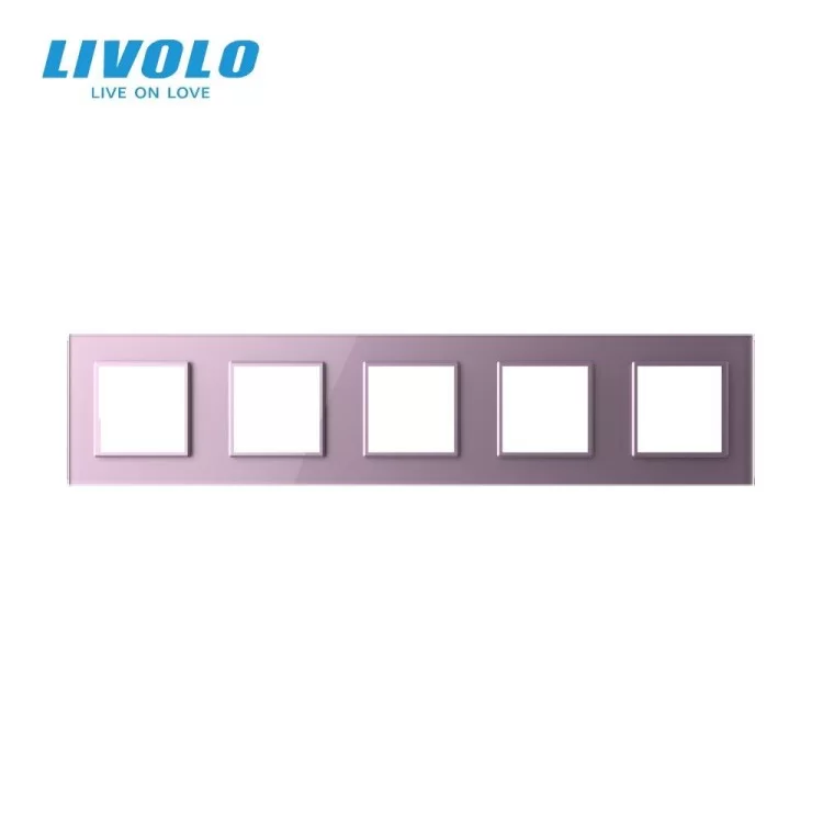 в продажу Рамка розетки 5 місць рожевий скло Livolo (C7-SR/SR/SR/SR/SR-17) - фото 3